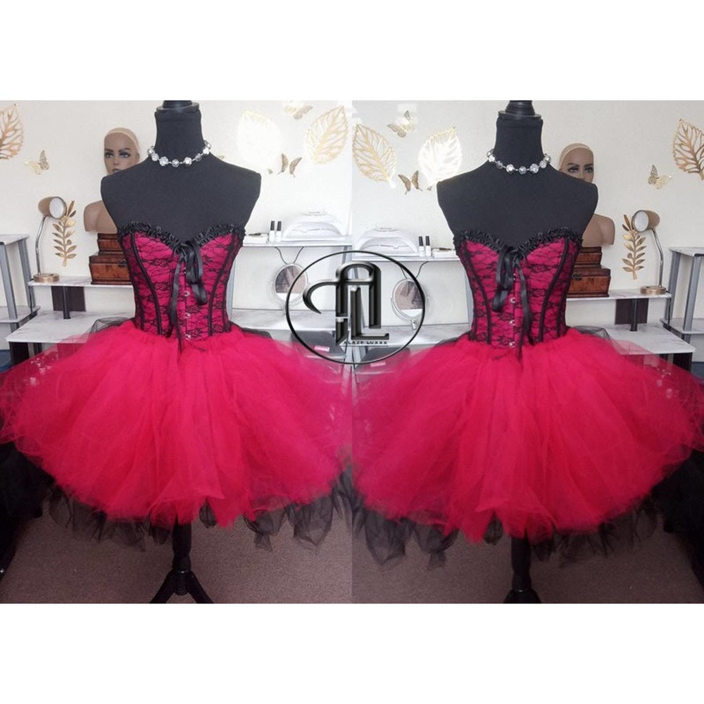 Valentines Day Dress Skirt Corset Outfit Red Black Hi Low Skirt Harley Quinn